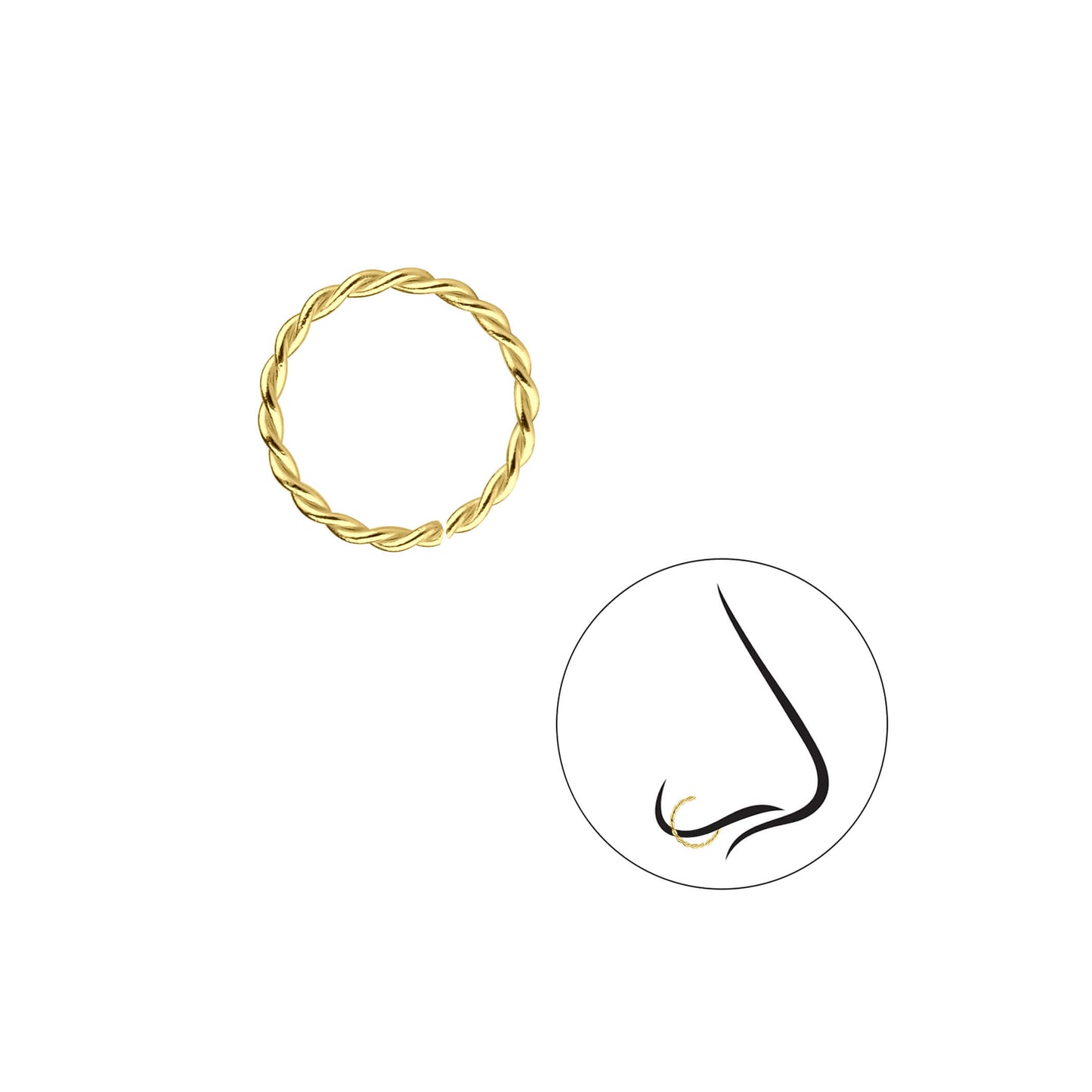 10mm Sterling Silver 14kt Yellow Gold Plated Twisted Nose Ring