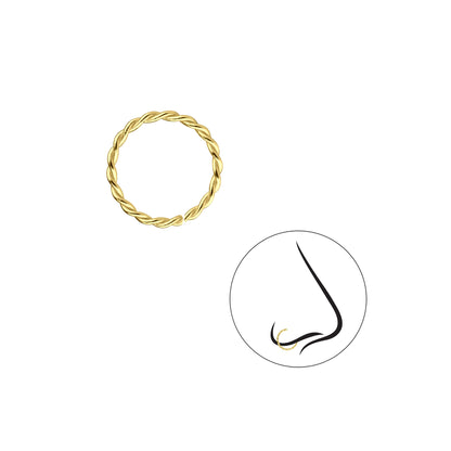 10mm Sterling Silver 14kt Yellow Gold Plated Twisted Nose Ring