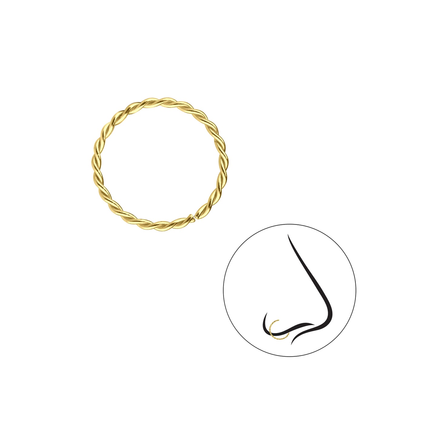 12mm Sterling Silver 14kt Yellow Gold Plated Twisted Continuous Nose Ring