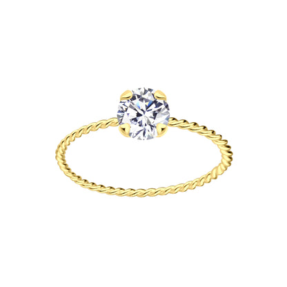 Sterling Silver 14kt Yellow Gold Plated Twisted CZ Solitaire Ring