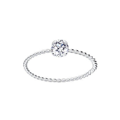 Sterling Silver Twisted CZ Solitaire Ring