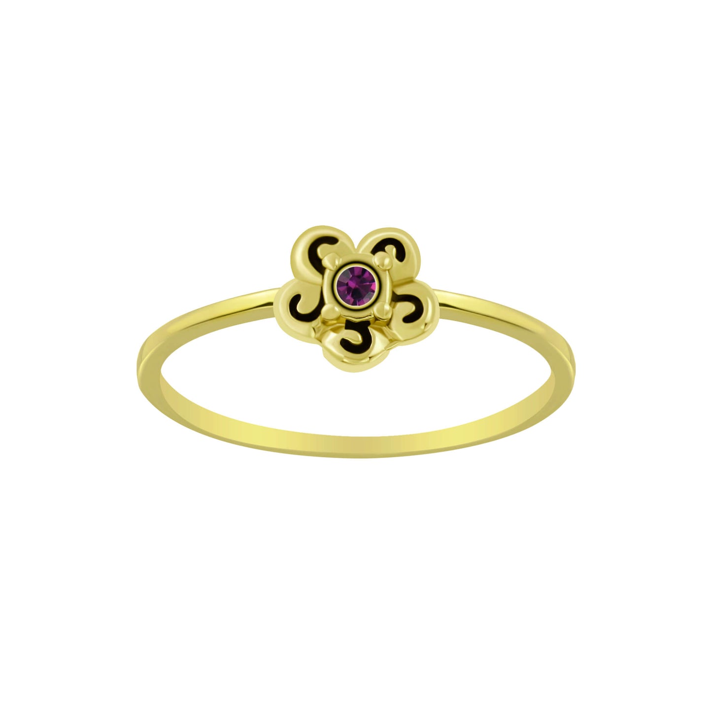 Sterling Silver 14kt Gold Plated Crystal Flower Ring