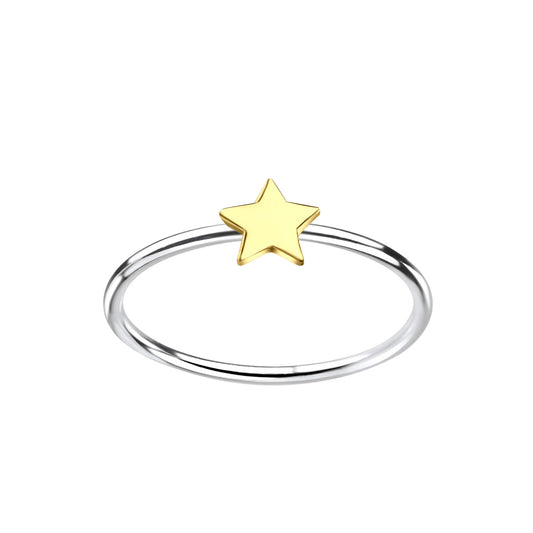 Sterling Silver 14kt Yellow Gold Plated Star Ring