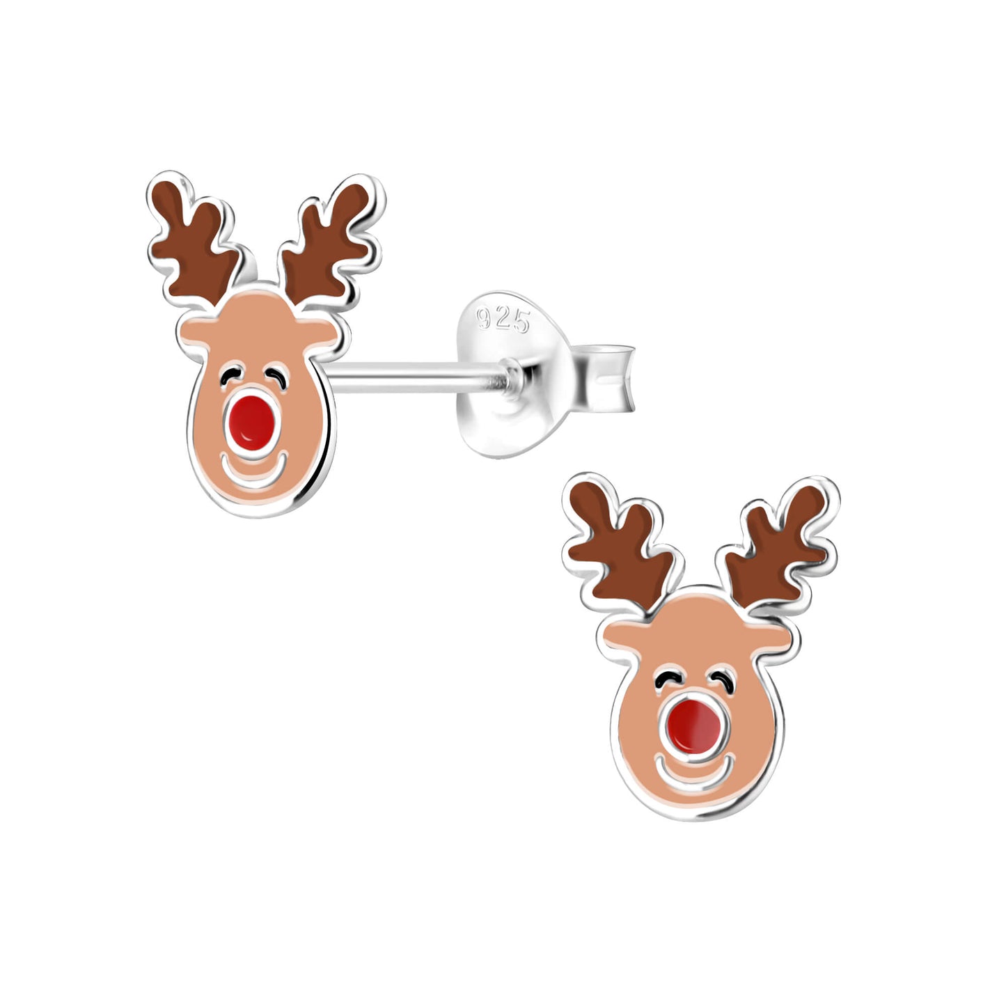 Sterling Silver Coloured Enamel Reindeer Stud Earrings