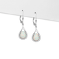 Sterling Silver Pear Cut White Lab Created Opal & CZ Halo Dangle Earrings