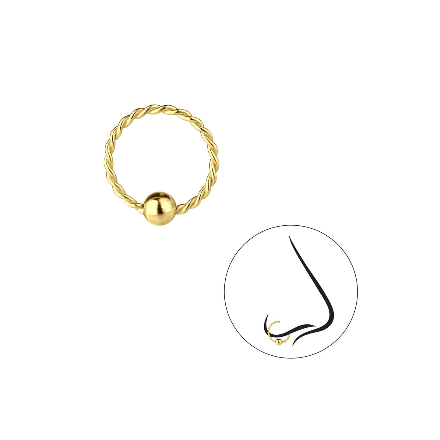 Sterling Silver 14kt Yellow Gold Plated Twisted Nose Ring