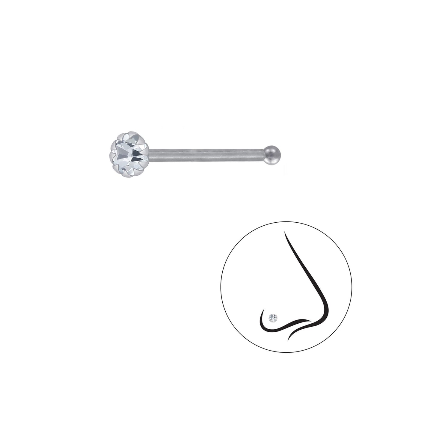 Sterling Silver 2.5mm Round Crystal Nose Stud