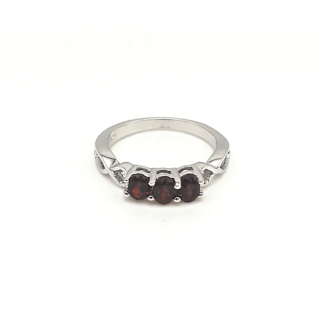 Sterling Silver 3 Stone Garnet Ring