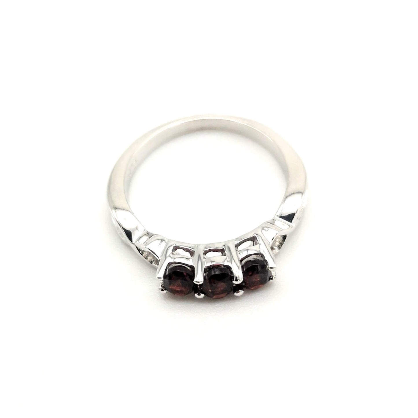 Sterling Silver 3 Stone Garnet Ring