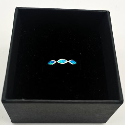 Sterling Silver 3 Stone Marquise Lab Created Opal Ring