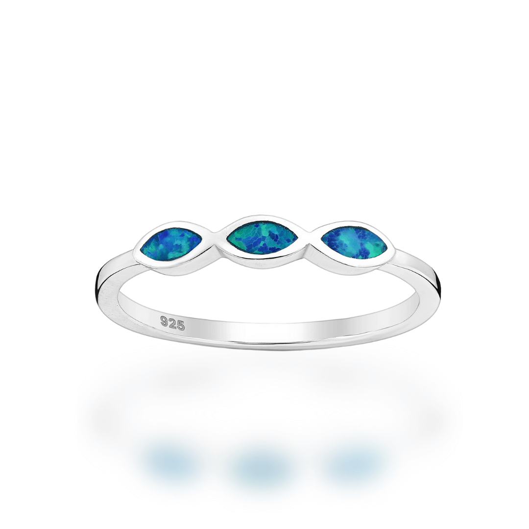 Sterling Silver 3 Stone Marquise Lab Created Opal Ring