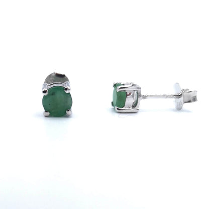 Sterling Silver Round Cut Emerald Stud Earrings