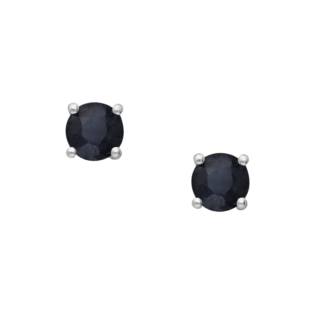 Sterling Silver Round Cut Sapphire Stud Earrings
