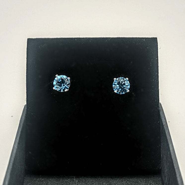 Sterling Silver 6mm Round Blue CZ Stud Earrings