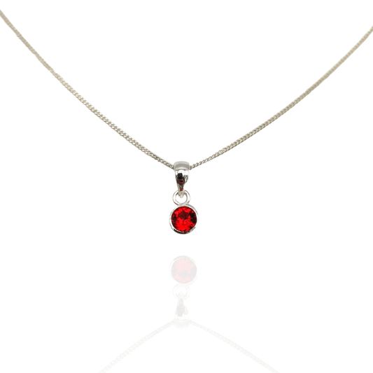 Sterling Silver 4mm Ruby Red CZ Pendant (July)