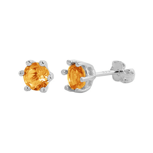 Sterling Silver 5mm Round Citrine Stud Earrings