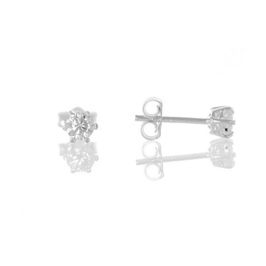 Sterling Silver 4mm 6 Prong CZ Round Stud Earrings