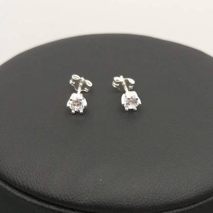 Sterling Silver 4mm 6 Prong CZ Round Stud Earrings