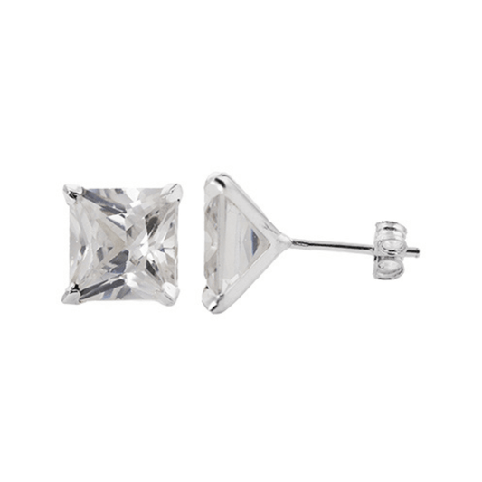 Sterling Silver 6mm Square CZ Stud Earrings