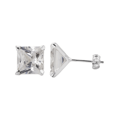 Sterling Silver 8mm Square CZ Stud Earrings