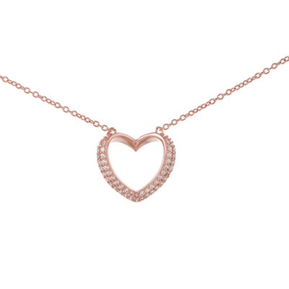 Sterling Silver 9kt Rose Gold Plated CZ Heart Necklace