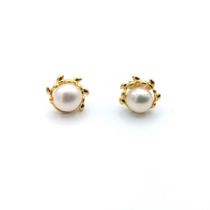 Sterling Silver 9kt Yellow Gold Plated Freshwater Pearl Reef Stud Earrings