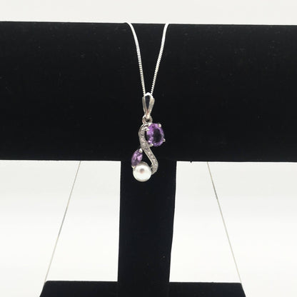 Sterling Silver Amethyst & Freshwater Pearl Figure of Eight Pendant