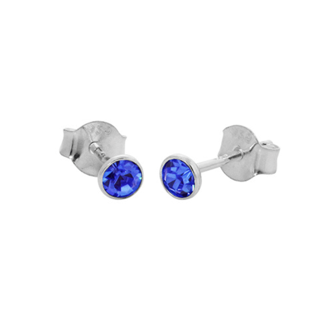 Sterling Silver Blue CZ Stud Earrings (Sept)