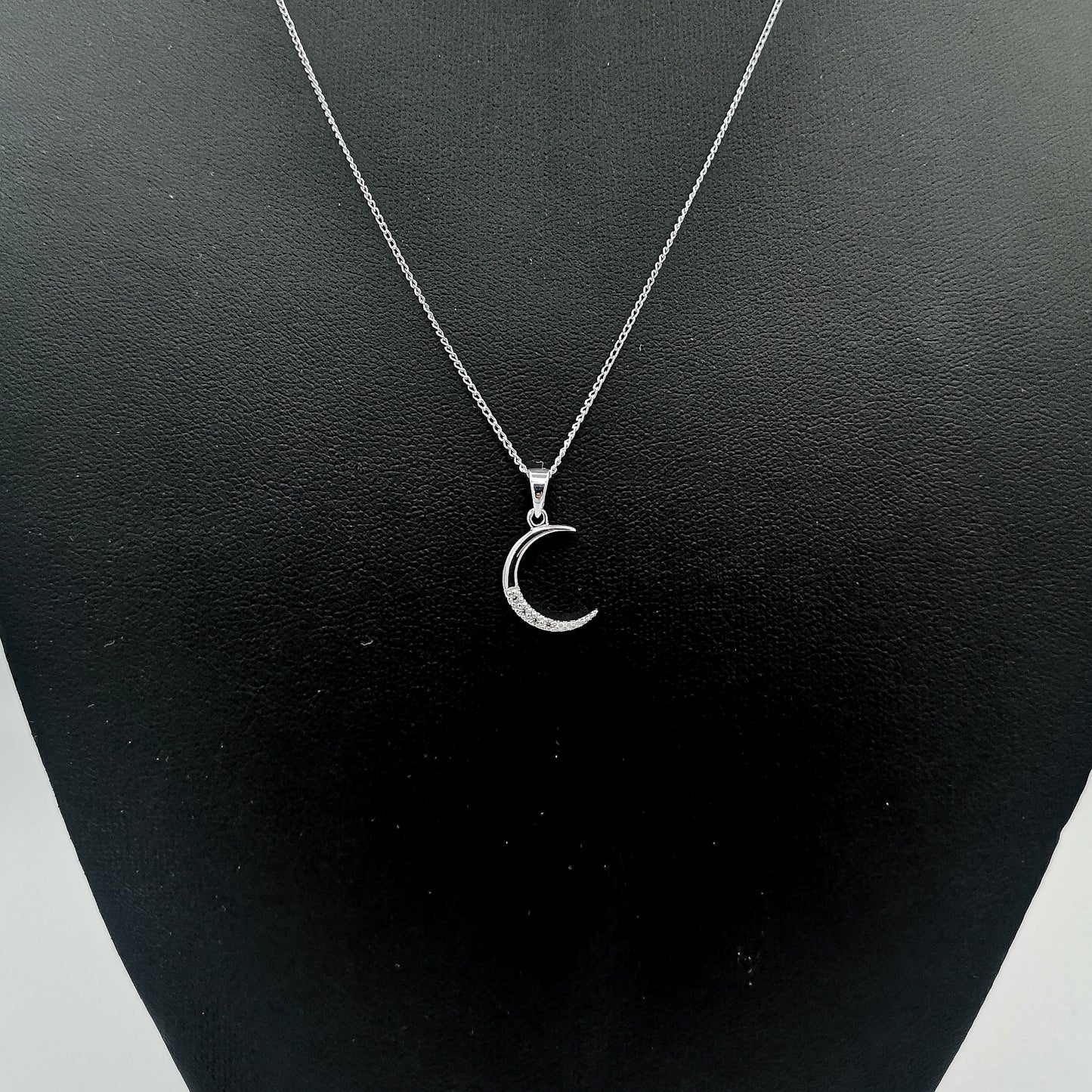 Sterling Silver CZ Crescent Moon Pendant