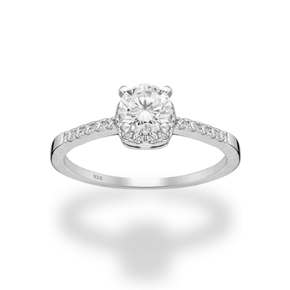 Sterling Silver Round Cut CZ Hidden Halo Ring