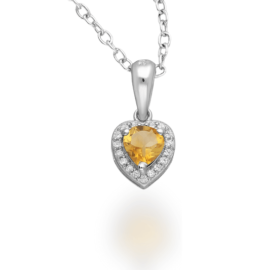 Sterling Silver Citrine Halo Heart Pendant