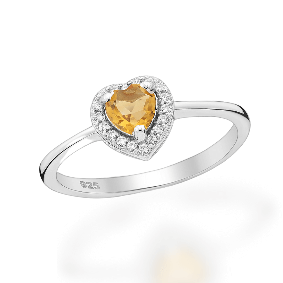 Sterling Silver Citrine & CZ Halo Heart Ring