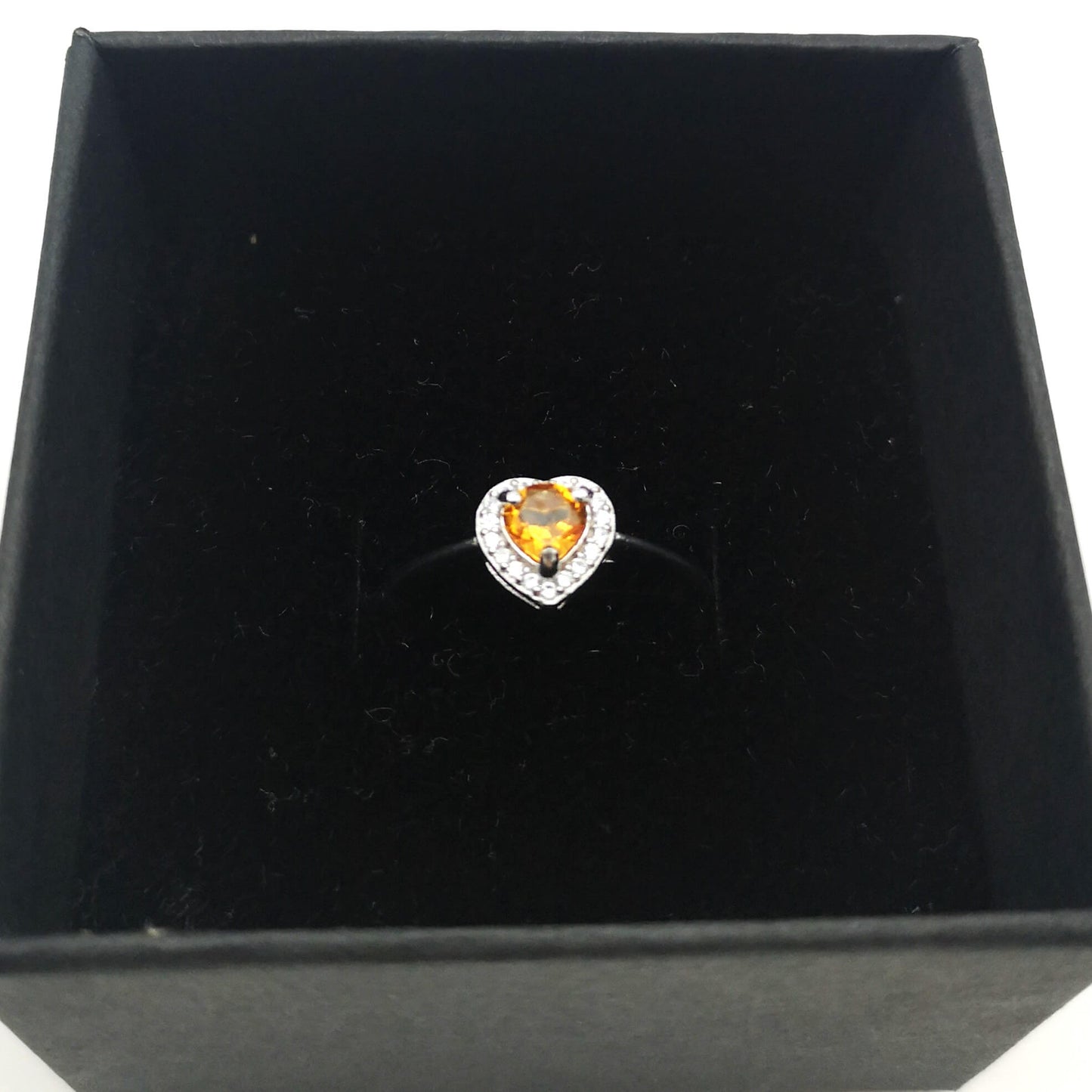 Sterling Silver Citrine & CZ Halo Heart Ring