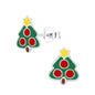 Sterling Silver Coloured Enamel Christmas Tree Stud Earrings