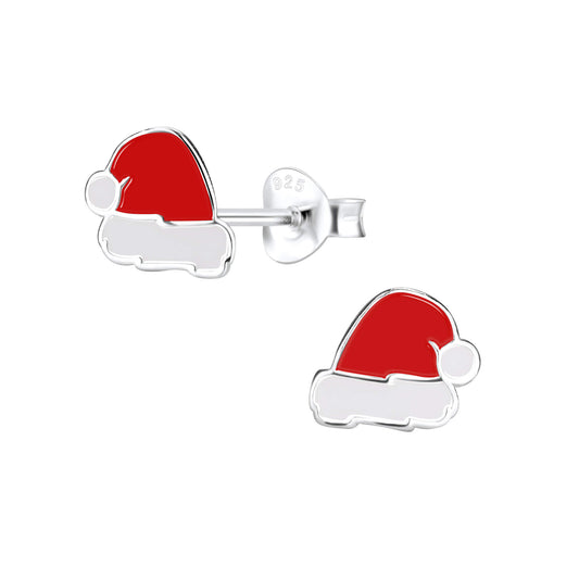 Sterling Silver Coloured Enamel Santa Hat Stud Earrings