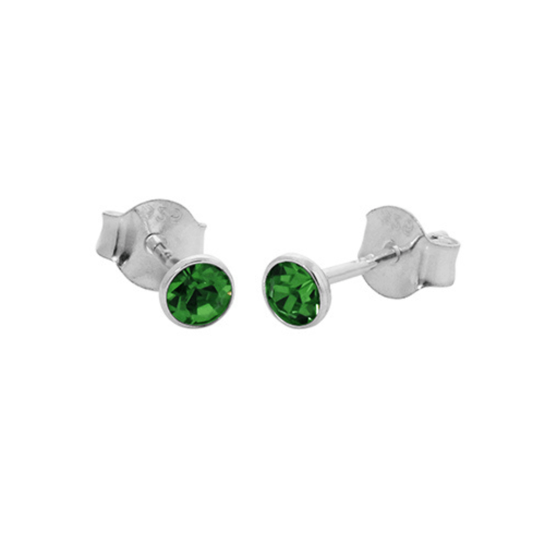 Sterling Silver Emerald Green CZ Stud Earrings (May)