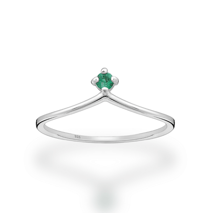 Sterling Silver Emerald Solitaire Wishbone Ring