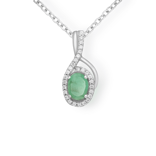 Sterling Silver Emerald & CZ Halo Pendant