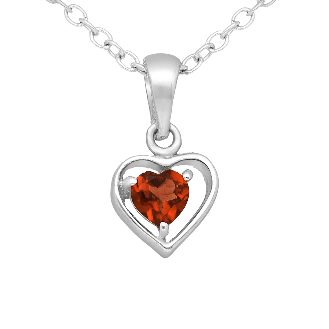 Sterling Silver Garnet Heart Pendant