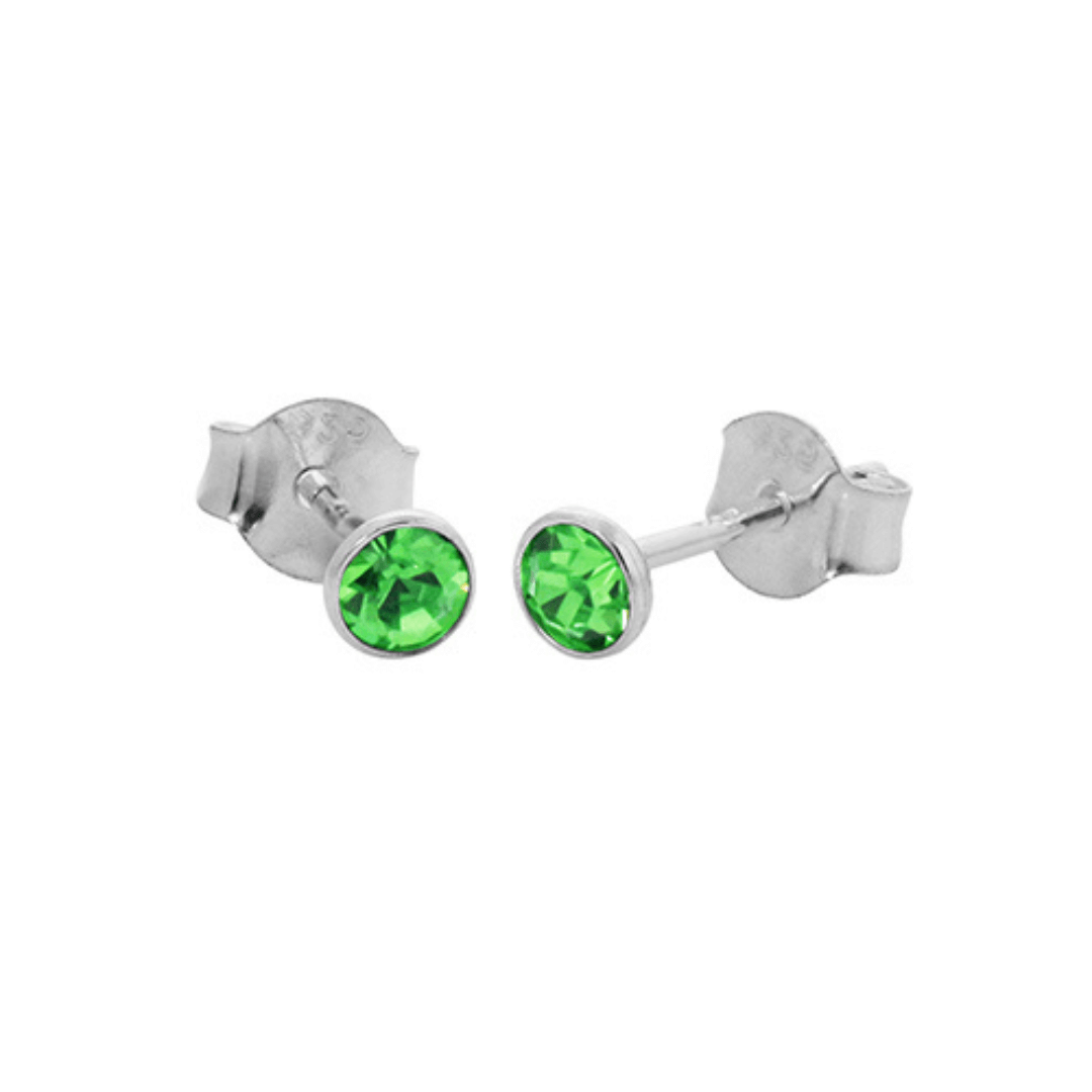 Sterling Silver Green CZ Stud Earrings (Aug)