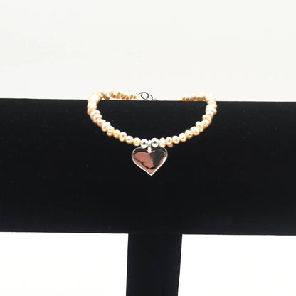 Sterling Silver Beaded Freshwater Pearl Heart Charm Bracelet