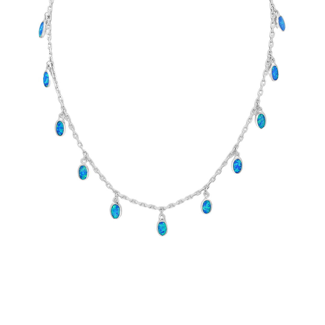 Sterling Silver Lab Created Opal Dangle Necklace