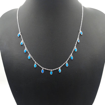 Sterling Silver Lab Created Opal Dangle Necklace