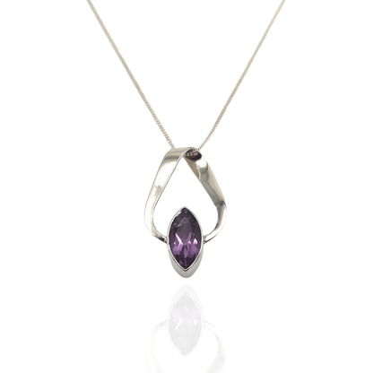 Sterling Silver Marquise Amethyst Ribbon Pendant