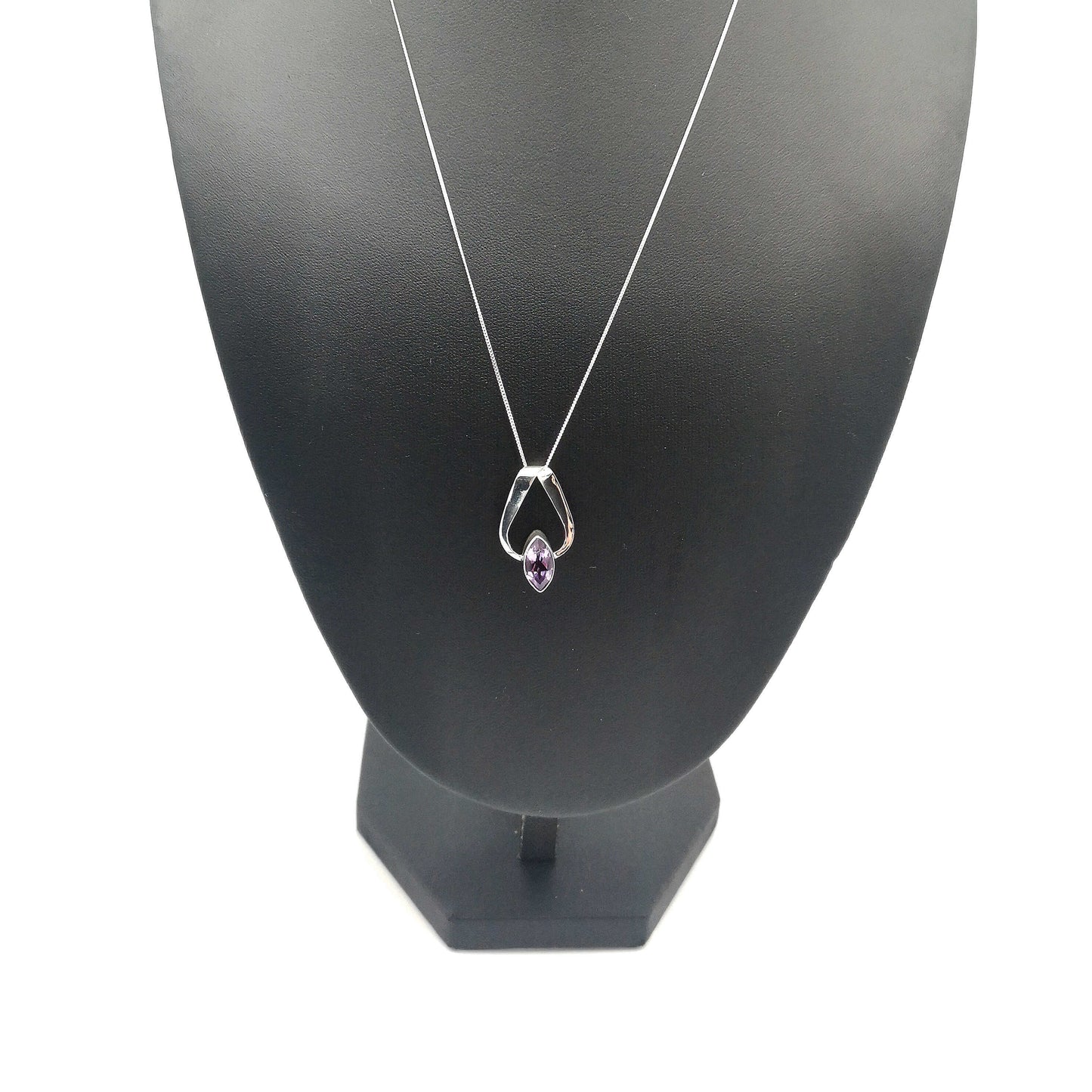 Sterling Silver Marquise Amethyst Ribbon Pendant
