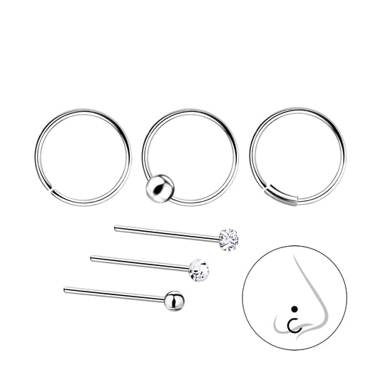 Sterling Silver Mixed Nose Jewellery Starter Set - 6 Pack