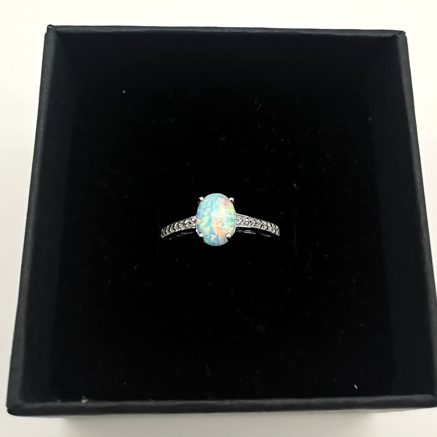 Sterling Silver Oval Lab Created Opal Ring
