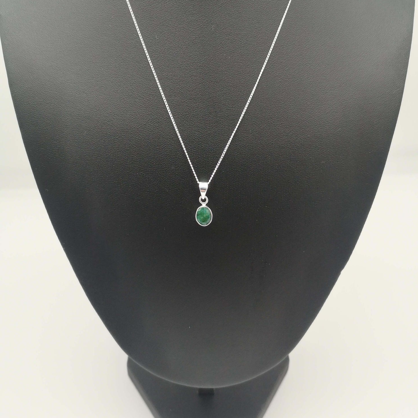 Sterling Silver Oval Cut Emerald Pendant
