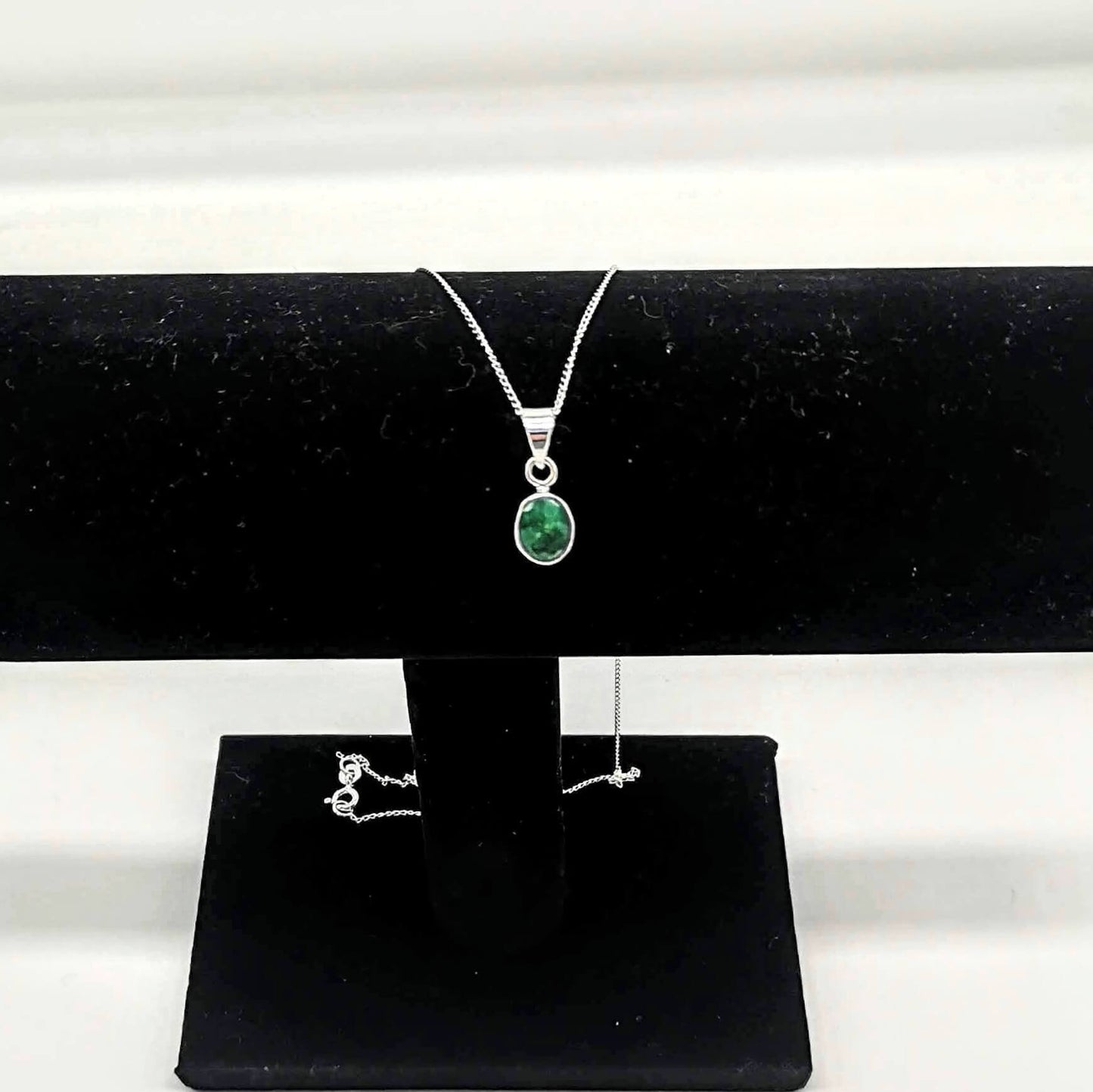 Sterling Silver Oval Cut Emerald Pendant