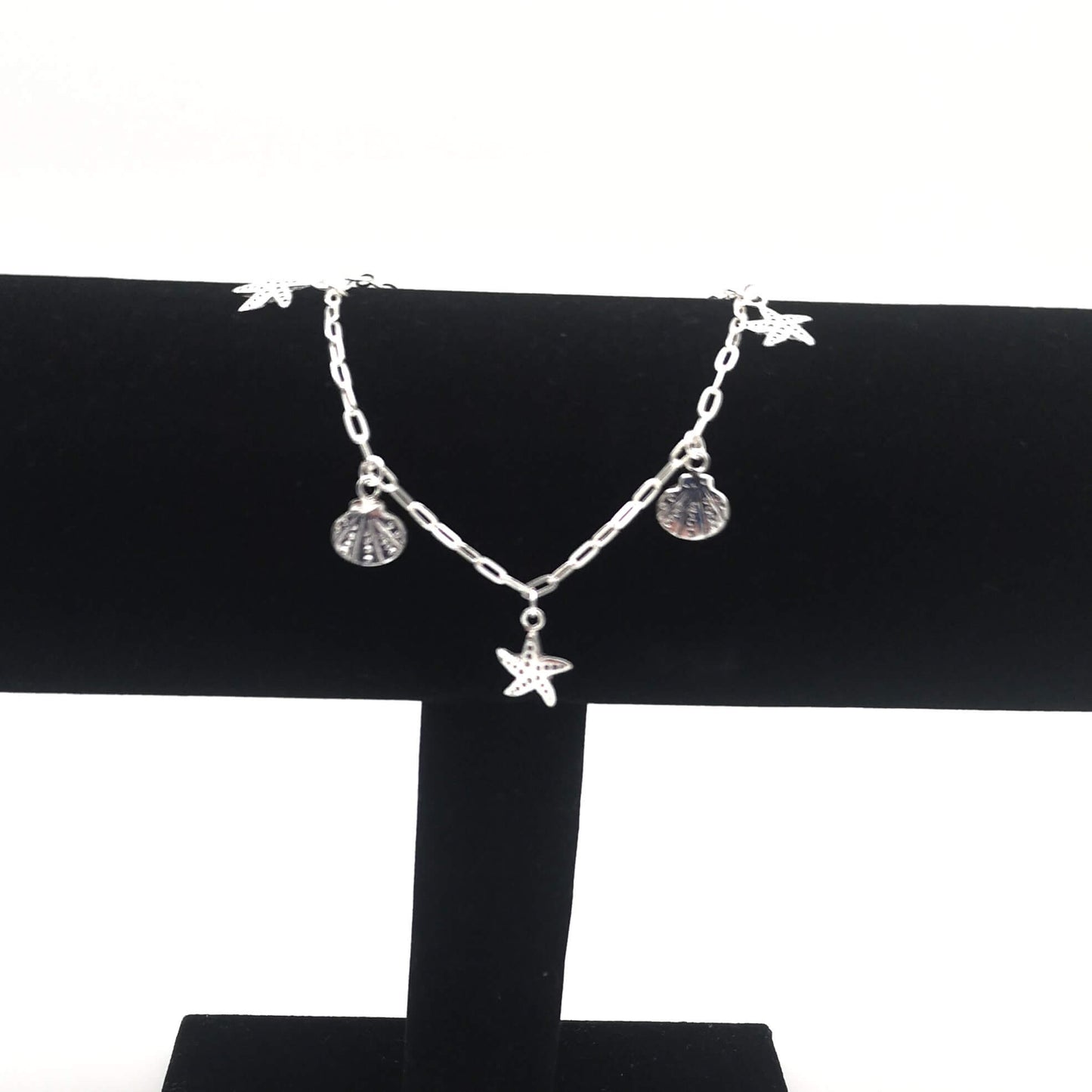 Sterling Silver Oxidized Shell and Starfish Charm Bracelet